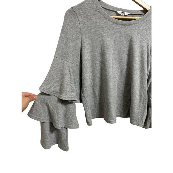 Jack by BB Dakota Women's Gray Crop‎ Sweatshirt with Festive Sleeves Size Small - Picture 2 of 5